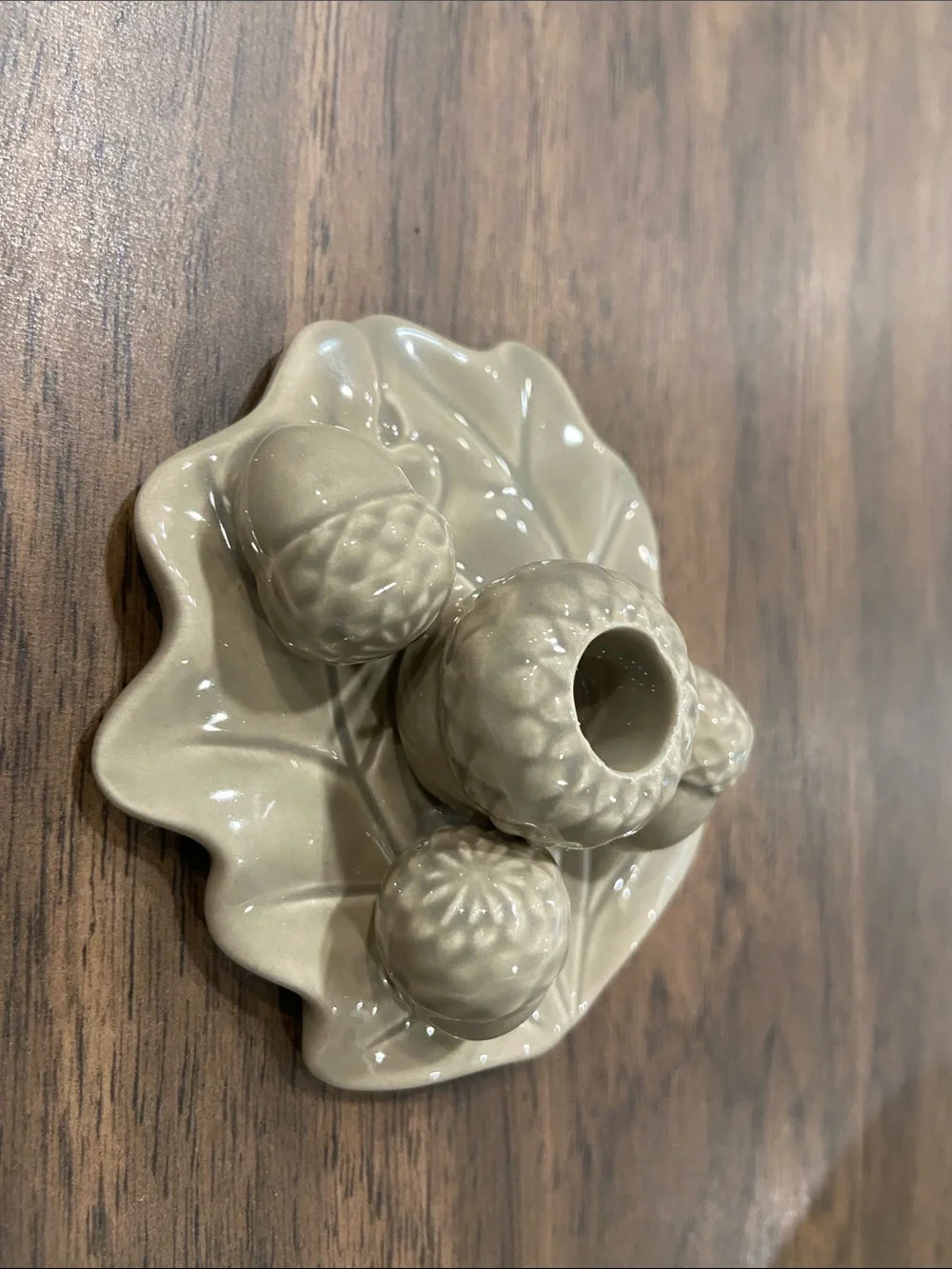 Williams Sonoma Taupe Ceramic Acorn Taper Holders - Set of 4